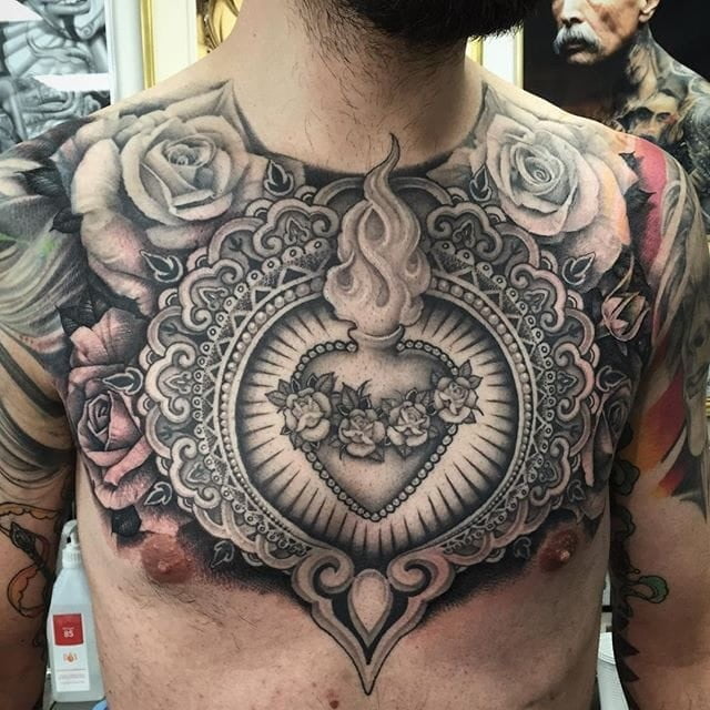 sacred heart chest tattoo