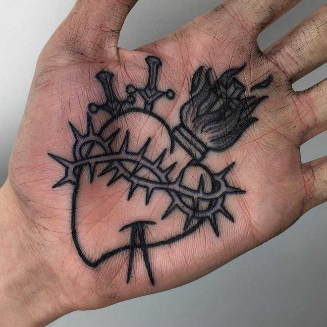 sacred heart hand tattoo ideas