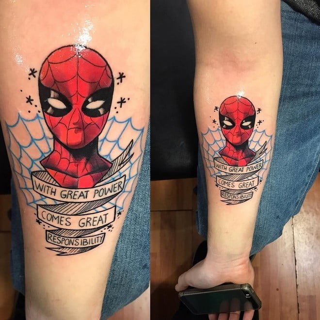 Spider Man With great power comes great responsibility tattoo
