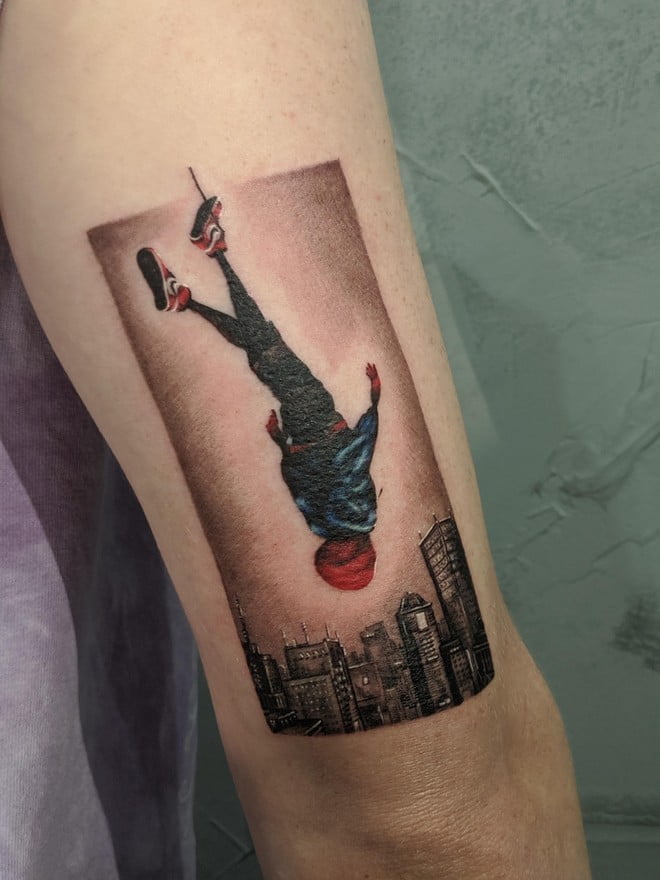 awesome spider man into the spider verse tattoo