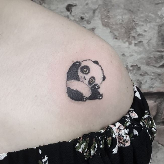cute panda tattoo on shoulder