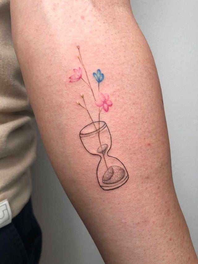 hourglass tattoo with flowers 1