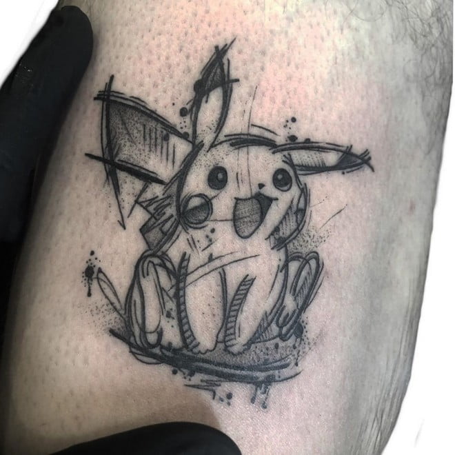 black and white pikachu tattoo