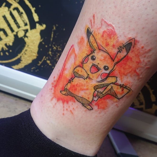 happy pikachu tattoo