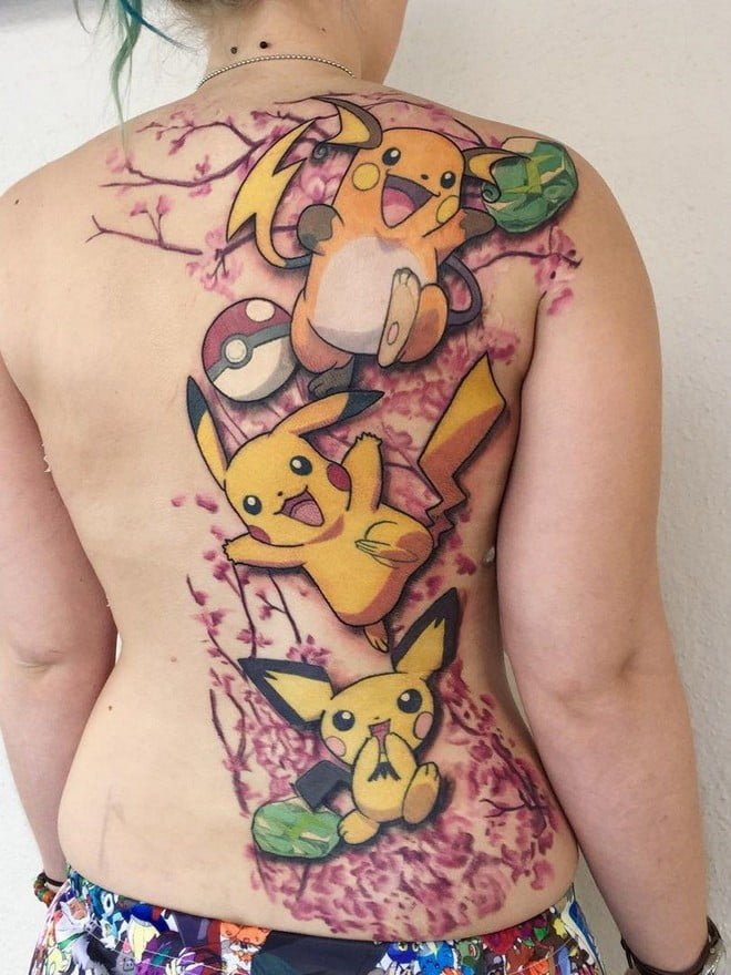 pikachu tattoo on back