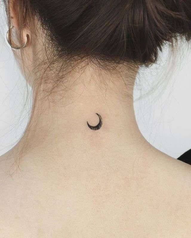 crescent moon neck tattoo design
