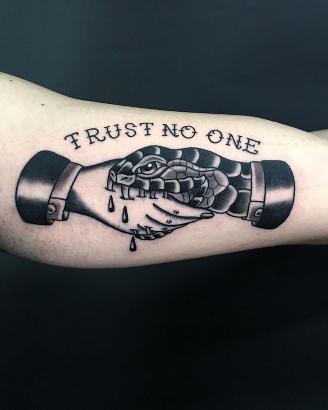 trust no one tattoo with snake