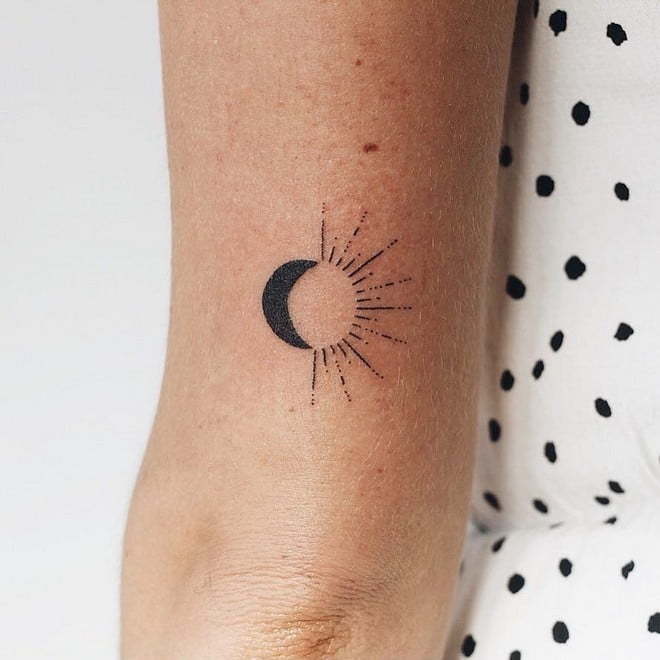 half sun half moon tattoo design